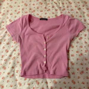 brandy melville pink zelly ribbed cotton button top